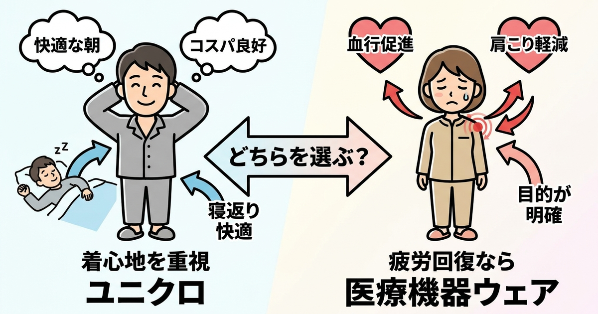 着心地を重視するならユニクロ、疲労回復なら医療機器ウェアを選ぶ